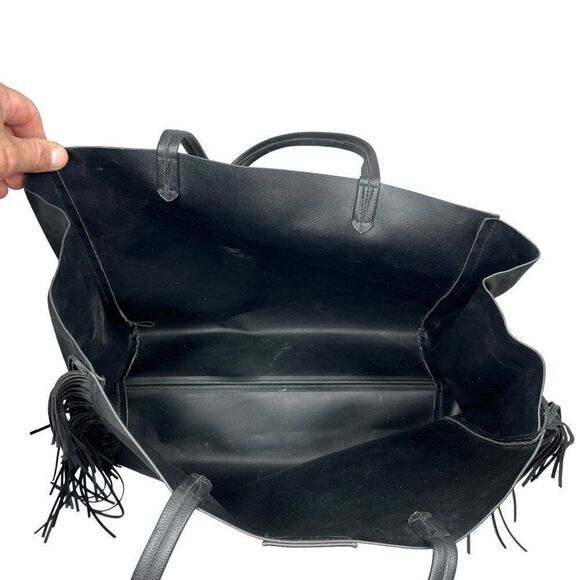 Victoria's Secret Women's Black Faux Leather Fringe Tote‎ Shoulder Bag - Picture 7 of 13